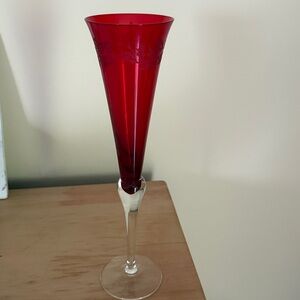 Lennox vintage ruby red with Holly engravings, fluted champagne glass excellent